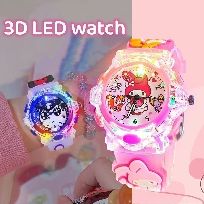 Sanrio Hello Kitty นาฬิกาการ ์ ตูน My Melody Kuromi สีสัน Luminous นักเรียนควอตซ ์ Pointer นาฬิกาดิจิตอลของขวัญวันหยุดสําหรับเด ็ ก