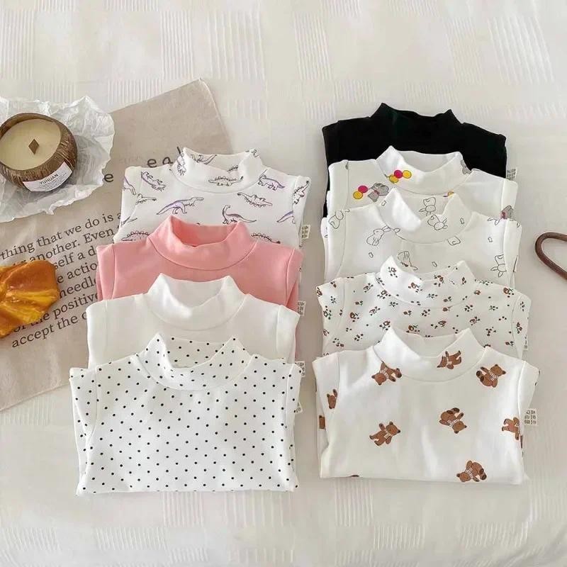 2023ฤดูใบไม้ร่วงใหม่เด็กผ้าฝ้าย จุดต่ําสุด เสื้อทารกแขนยาว ที เสื้อน่ารักหมีพิมพ์ท็อปส์สําหรับหนุ่มๆสาวๆทีเด็กเสื้อผ้า