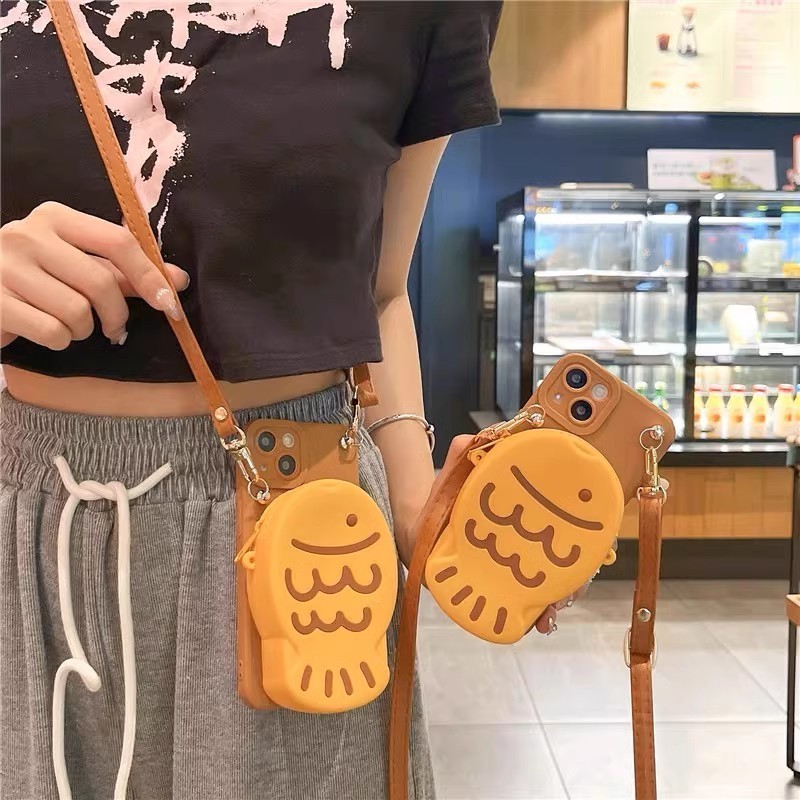 สําหรับ Huawei Mate 20 30 40 50 60 P20 P30 P40 P50 P60 Pura 70 Nova Y60 Y61 Y91 Plus Pro SE Ultra การ์ตูนปลากระเป๋าสตางค์ Lanyard สายคล้องนุ่มเคสโทรศัพท์ฝาหลัง