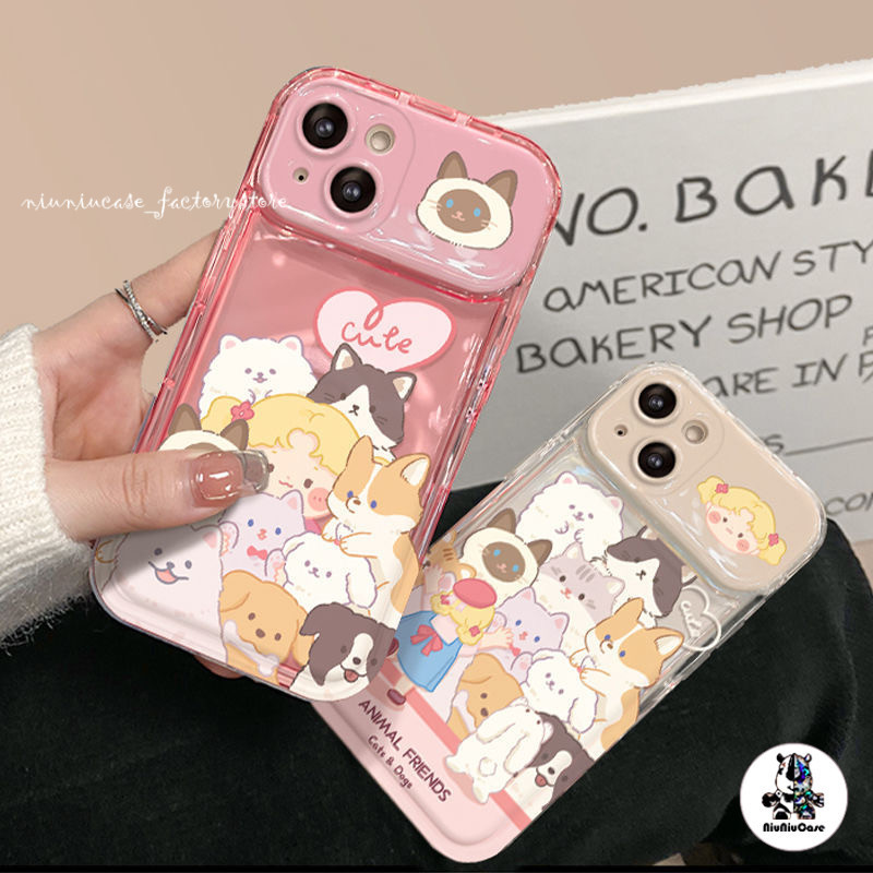 เคสโทรศัพท์ For iPhone 11 15 14 13 12 Pro MAX 7 8 14 Plus XS MAX Girls สายลูกสุนัขพลิกกรณีโทรศัพท์ กันกระแทก ซิลิโคนนุ่ม