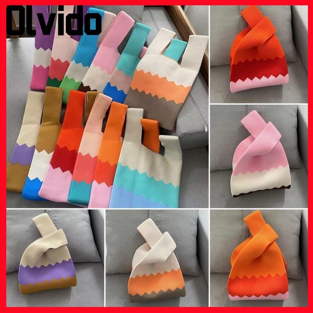 กระเป๋าถือ OLVIDO,กระเป๋าข้อมือถักแฮนด์เมด,กระเป๋าช้อปปิ้งปมความจุขนาดใหญ่แบบใช้ซ้ําได้ผู้หญิง