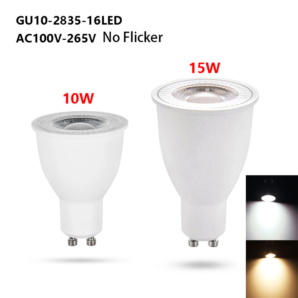 No ริบหรี่ความสว่างสูง GU10 LED COB Spotlight 10w 15w หลอดไฟ LED 220V 230V 240V ไฟ LED Spot ไฟบ้านเย็น / อบอุ่น Whit