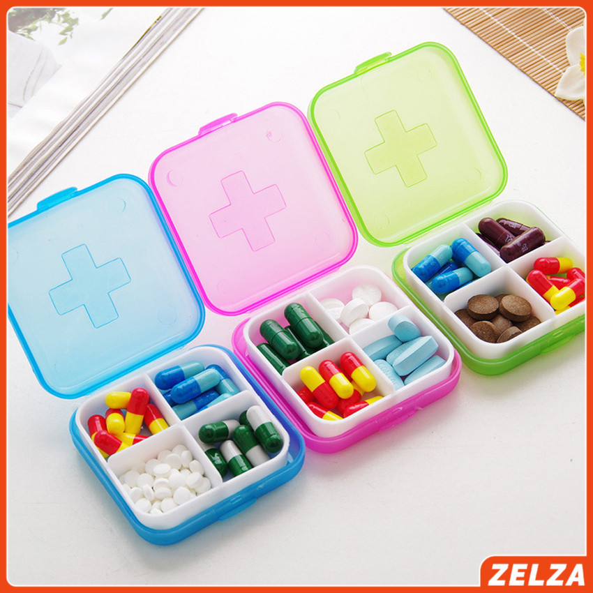 ZELZA กล่องยา มินิ กล่องสีสันลูกกวาด หลายช่อง กล่องยาแบบพกพา Cross-packing pill box