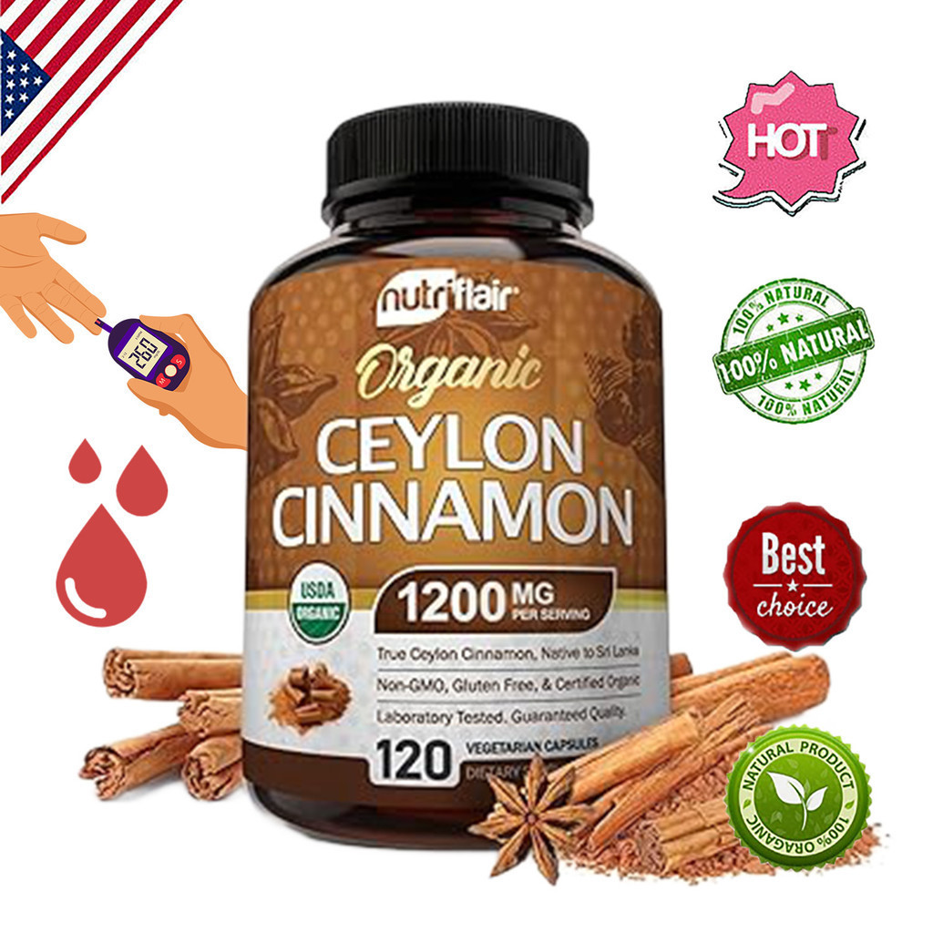Nutriflair Organic Ceylon Cinnamon (USDA) 1200 มก. 120 แคปซูล