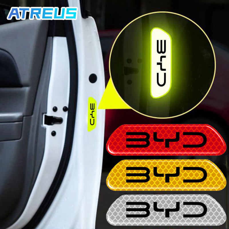 4ชิ้น BYD สติกเกอร์สะท้อนแสง เทปสติกเกอร์เรืองเเสง สติกเกอร์เตือนสะท้อนแสง หนาขึ้น สติกเกอร์ตกแต่งรถยนต์ สำหรับ BYD Atto 3 Yuan plus Song Plus Dolphin Mini Seal U Han EV