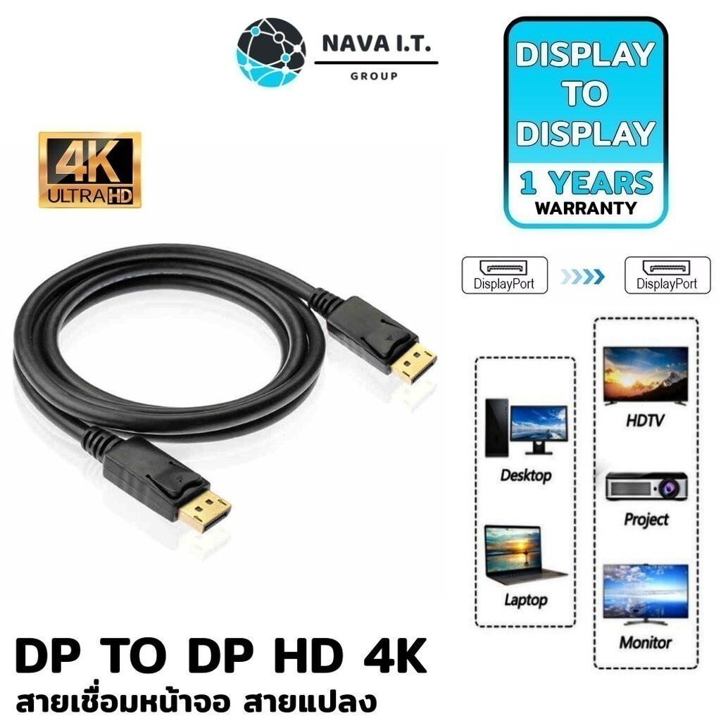 มีส่งด่วน NAVA IT สาย 1.5/1.8/3/5 เมตร DISPLAY PORT TO DISPLAY PORT HD 4K CABLE ประกัน 1 ปี
