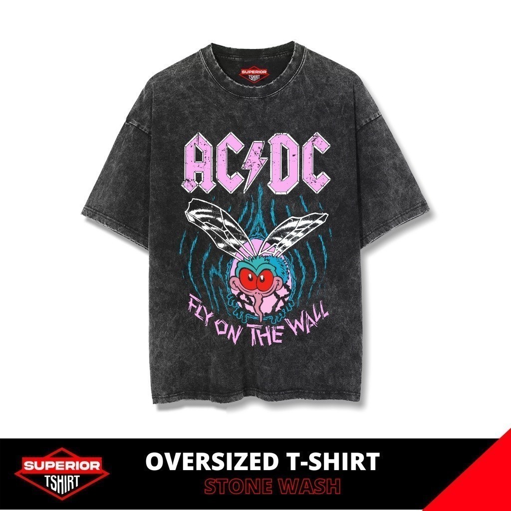 Acdc 2024 แฟชั่น Oversize Stonewash เสื้อยืด/ล้างกรด/เสื้อยืดวงดนตรี/เสื้อยืดวงร็อคโลหะ/มัดย้อม/boot