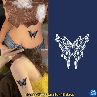 รอยสักลายผีเสื้อขนนกคู่สาวเซ็กซี่เอวพืชสักสติกเกอร์รอยสักกัน…