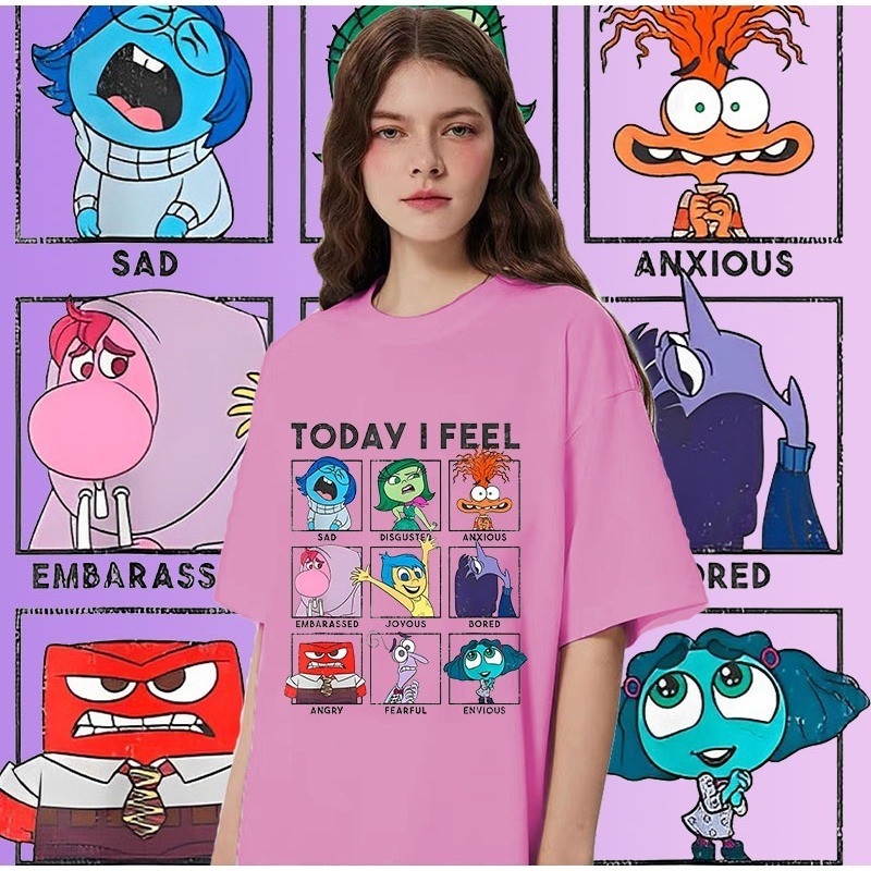 💖💖 ใหม่ Pixar 's Movie Inside Out 2 เสื ้ อยืดคอ O-neck กราฟิก 100 % สําหรับผู ้ ชายP#9 S-5XL
