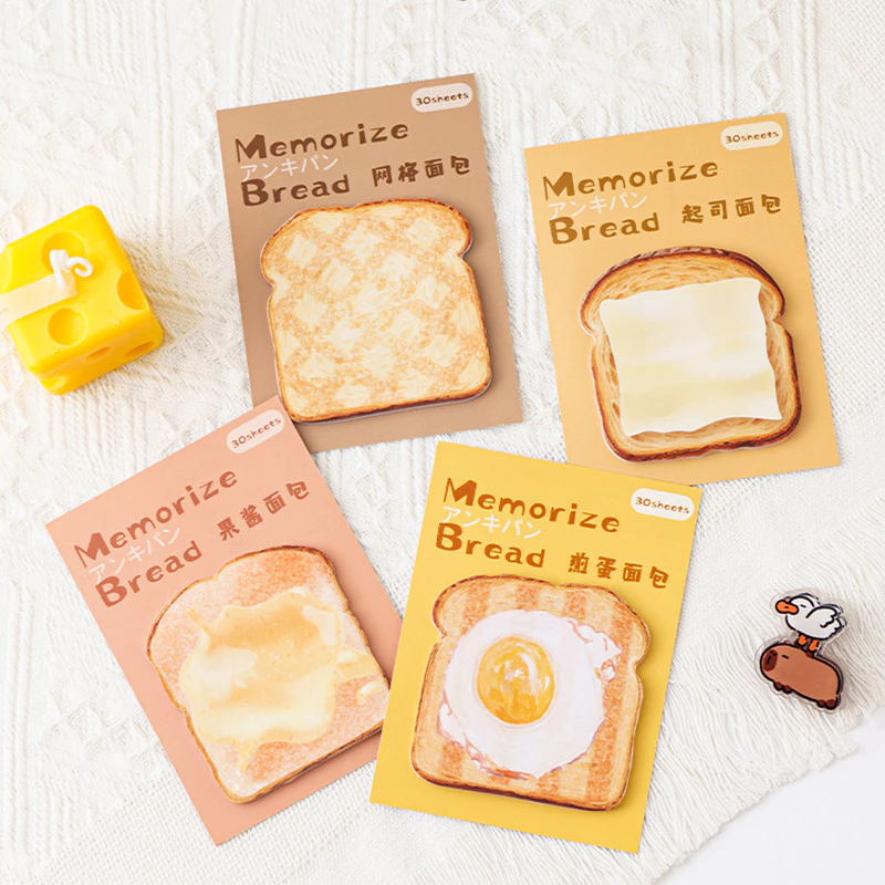 30 แผ่นการ์ตูน Memorize Bread Series Sticky Notes แผ่นบันทึกแบบพกพาสําหรับนักเรียน