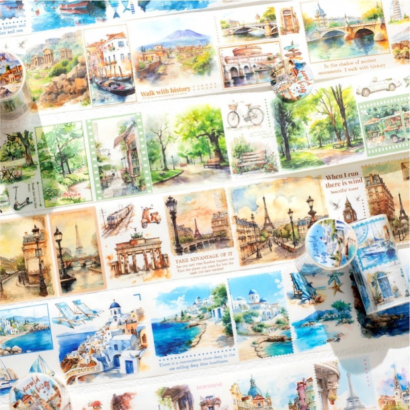 Mr. Paper 200 ซม./โรล เทปพันสายไฟฟ้าวาชิ สีน้ำ ซิตี้พาร์ค ริมทะเล เทปแปะ บัญชีมือสร้างสรรค์ พื้นหลัง แนบเนื้อหา การ์ดอวยพร แก้ว เทปตก แต่ง
