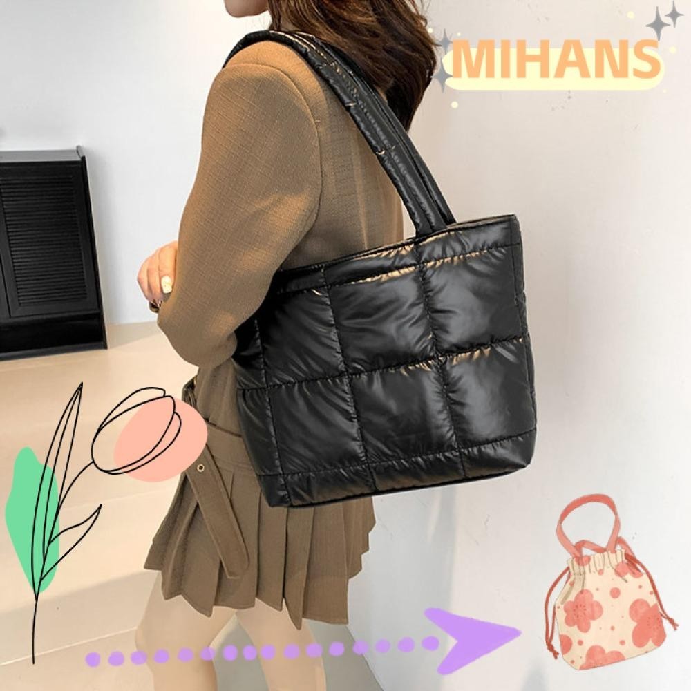 กระเป๋าสะพายไหล่ MIH, Down Cotton Cushion Solid Underarm Bag, Hot Sale Quilted Puffy Trend Totes Bag Daily Life