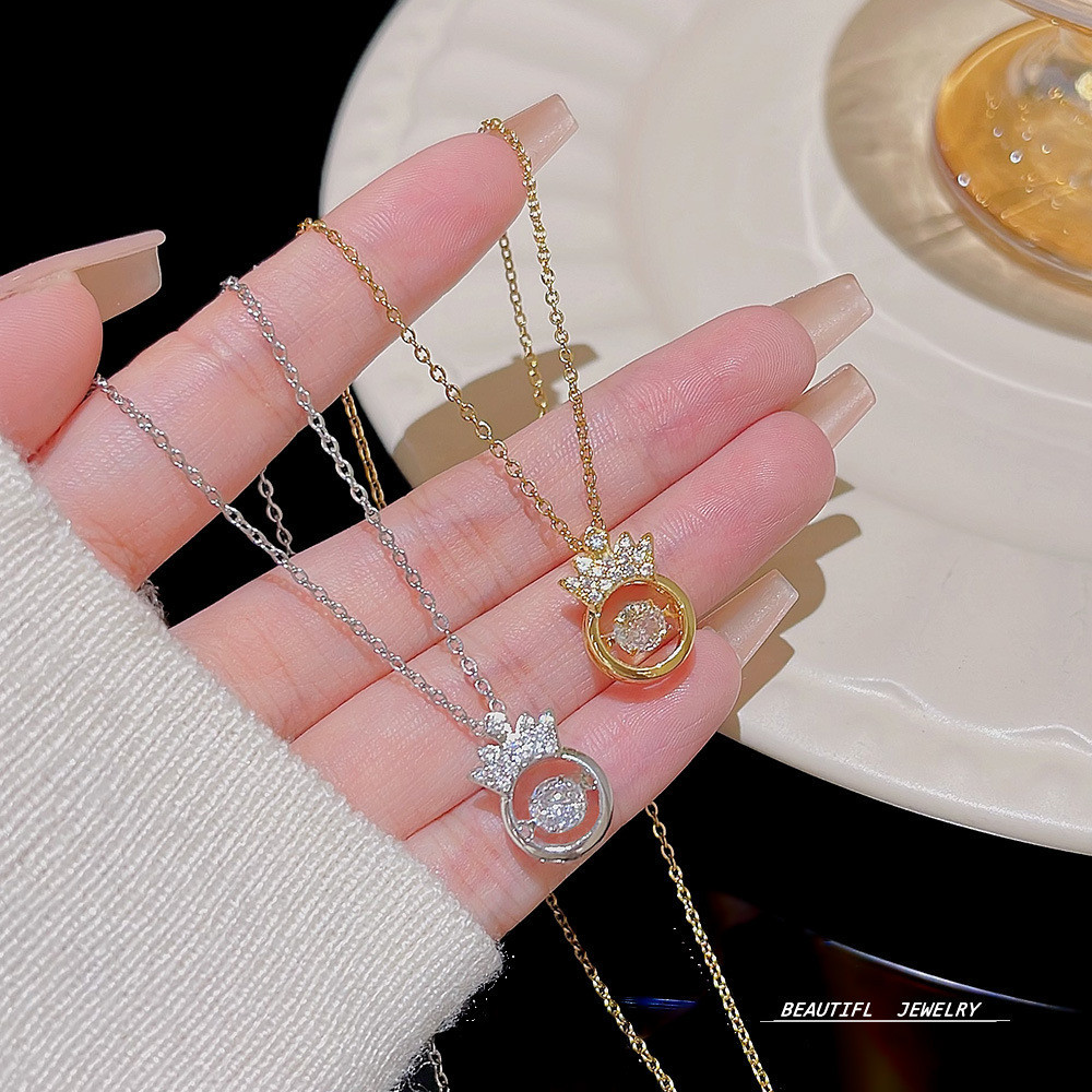ไทเทเนียมเหล็ก Non-Fading Micro-Inlaid Zircon Crown จี้สร้อยคอผู้หญิง