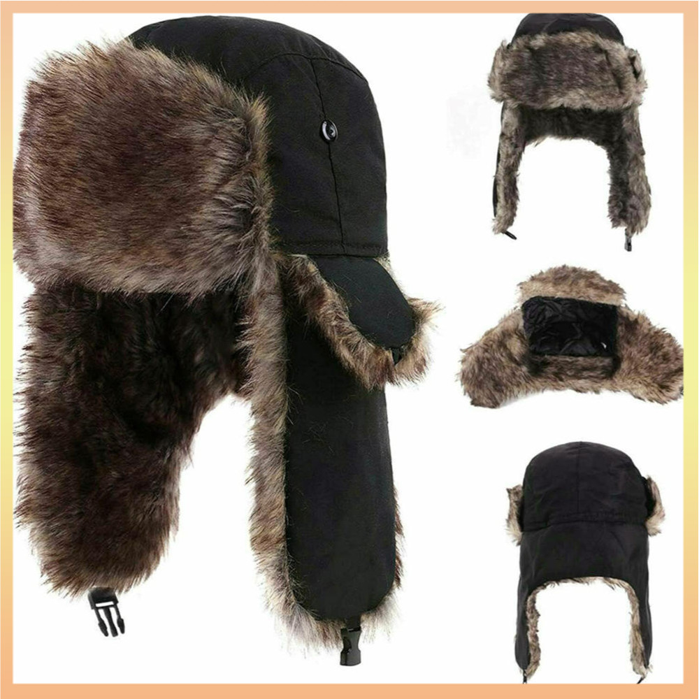 ผู้ชายฤดูหนาว Traper Aviator Trooper Earflap Warm รัสเซียหมวกสกีกันน้ําหมวก Bomber Cap