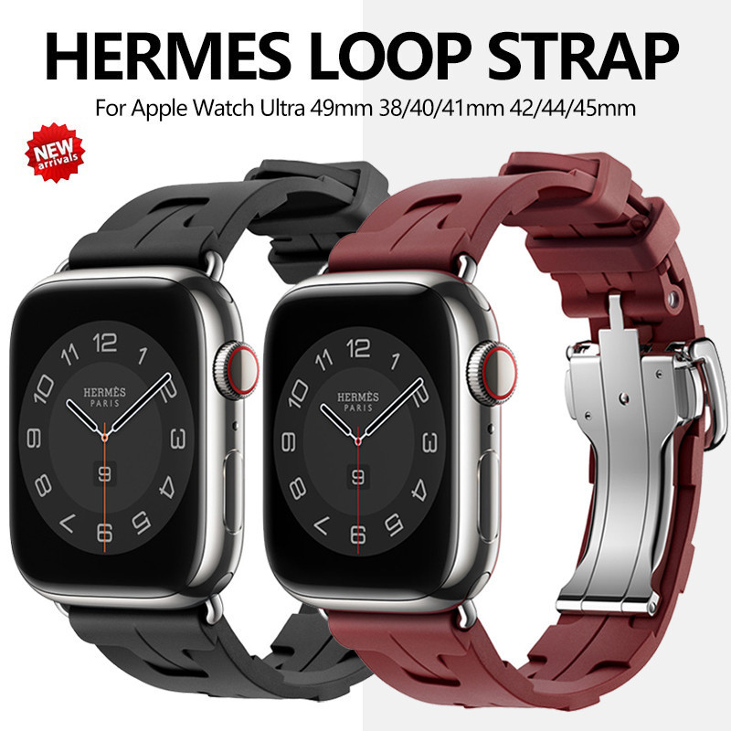 Hermes สําหรับ iWatch ultra band 46 มม. 44 มม.45 มม.49 มม.40 มม.41 มม.42 มม.38 มม.Kilim Single Tour สร้อยข้อมือซิลิโคน iWatch Series 10 9 7 8 se 6 54 correa