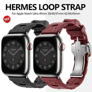 Hermes สําหรับ iWatch ultra band  46 มม. 44 มม.45 มม.49 มม.40 มม.41 มม.42 มม.38 มม.Kilim Single Tour สร้อยข้อมือซิลิโคน iWatch Series 10 9 7 8 se 6 54 correa