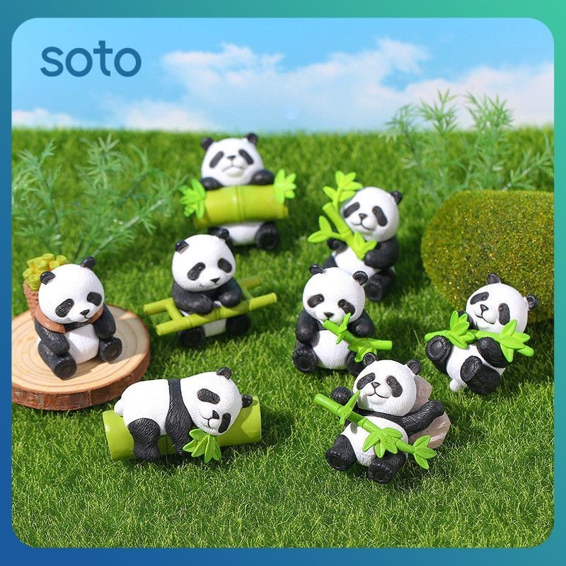 ♫ 8 ชิ้น/เซ็ตการ์ตูนน่ารักตุ๊กตาแพนด้าตกแต่งภูมิทัศน์ไมโครเดสก์ท็อปตกแต่งตกแต่งไม้ไผ่ตุ๊กตาแพนด้า