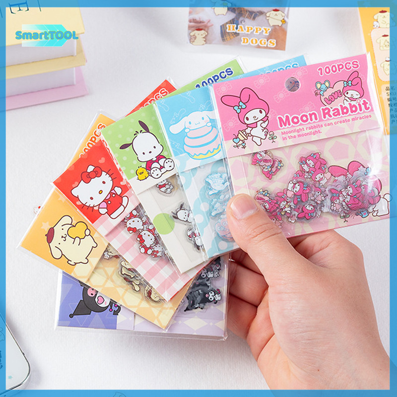 Utzn> 100 ชิ้นการ์ตูนน่ารัก Pochacco Kuromi Kt Cat Melody สติกเกอร์ Kawaii บัญชีมือตกแต่งสติกเกอร์กันน้ําของขวัญเด็กใหม่