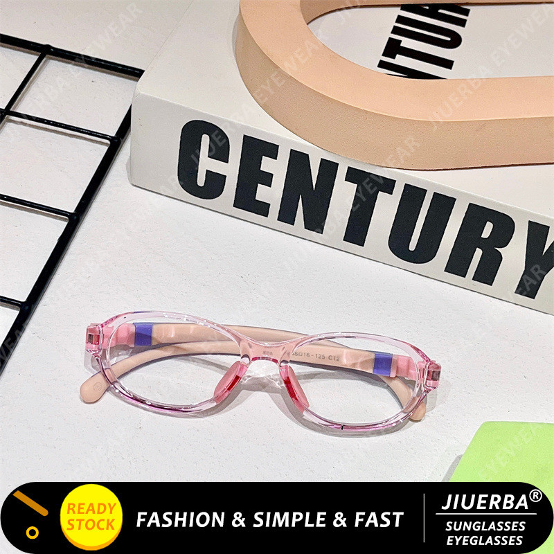(JIUERBA) แว่นตาออปติคอลสําหรับเด็กแฟชั่นเรียบง่าย TR90 แว่นตาป้องกันแสงสีฟ้ารูปไข่