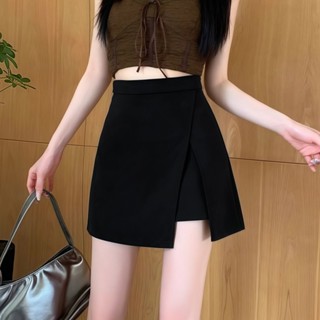 Suysuy พร้อมส่ง กระโปรงกางเกง แบบสั้น เอวสูง ดีเทลแต่งแหวกข้…