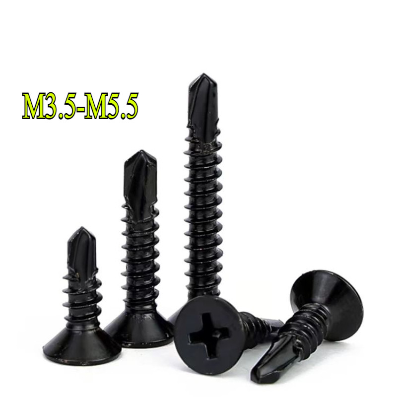 [XNY] สีดํา 410 สแตนเลส Phillips Countersunk หัวเจาะหางสกรูแตะตัวเองเจาะตัวเองสกรูหัวแบนแผ่นเหล็ก Dovetail สกรู M3.5M3.9M4.2M4.8M