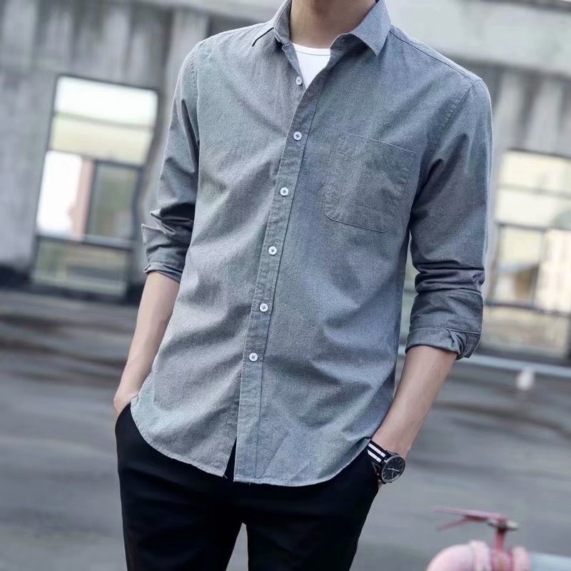 เสื้อเชิ้ตแขนยาวผู้ชาย รุ่นใหม่ สไตล์เกาหลี ลายทางสุดเท่ ทรงหลวม ใส่ลำลองสบาย แมทช์ง่ายทุกโอกาส