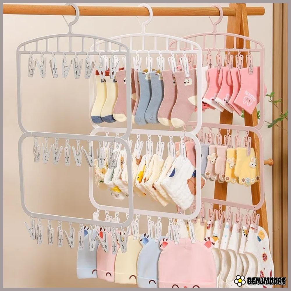 Benjmoore ราวตากผ้าแบบแขวน, มัลติฟังก์ชั่น Legging Organizer ถุงเท้าไม้แขวนเสื้อ,เดี่ยว/สองชั้นประหยัดพื้นที่กันลมตู้เสื้อผ้าแขวนถุงเท้า