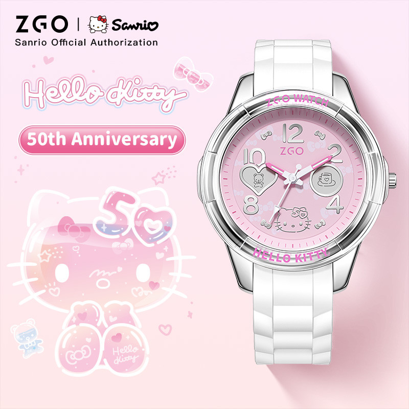 50th Anniversaryzgo  Sanrio HelloKitty นาฬิกาสําหรับผู้หญิง 30M กันน้ํา Luminous ของขวัญวันเกิด 2302