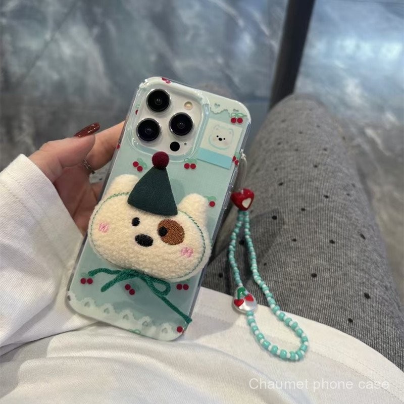 ขาตั้งลูกสุนัขขนฟูสไตล์อินสตาแกรม สายโซ่ รองรับเคส iPhone 14 Pro Max กันกระแทก 15 กันกระแทก 14 รูใหญ่ 13 น่ารัก 12 เคสนุ่ม 11/XR YQ78
