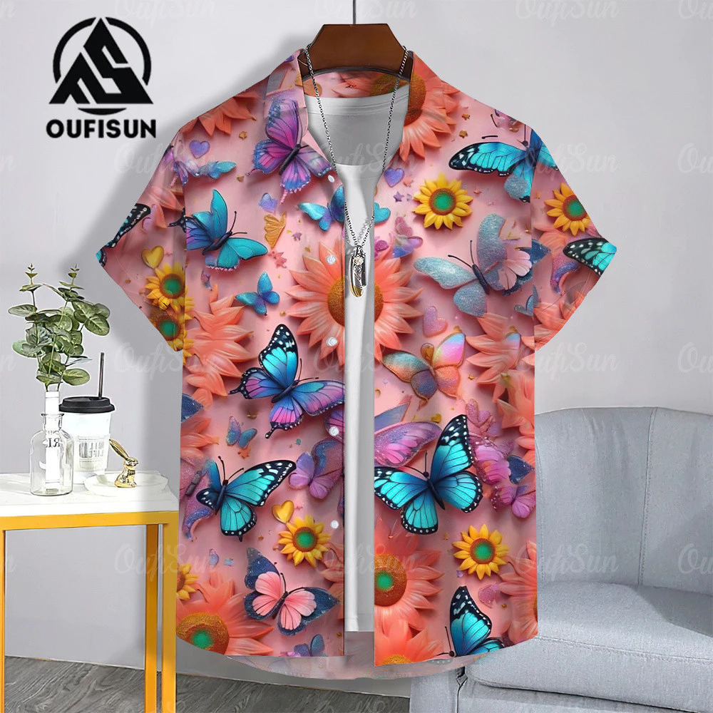 เสื้อเชิ้ตฮาวายแขนสั้น พิมพ์ลายดอกไม้ ผ้าแห้งเร็ว thumbnail 9