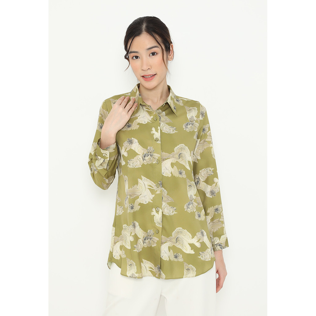 เสื้อเชิ้ตแขนยาวลาย Pasley Motif สีเขียว By Brilliant Girl