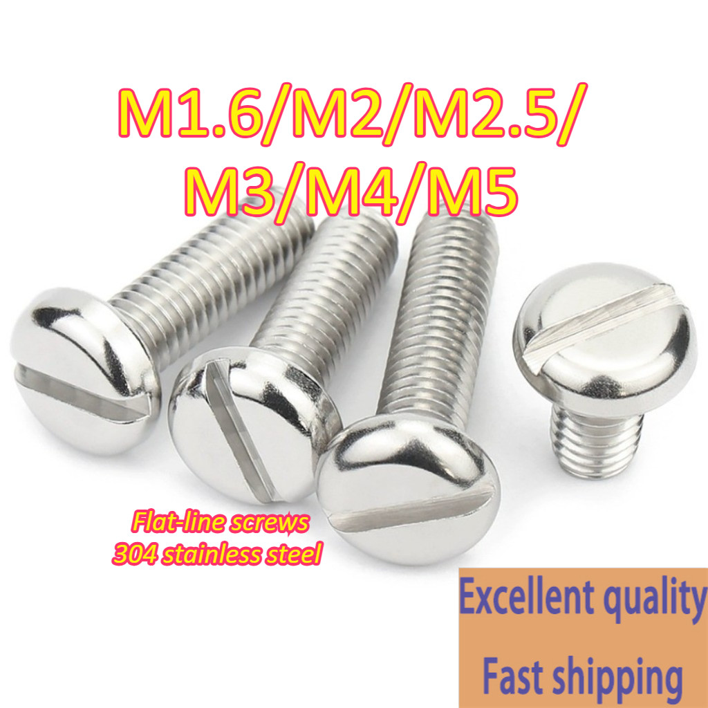 304 สแตนเลสสตีลหัวกลมแบน Slot Bolt M1.6/M2/M2.5/M3/M4/M5