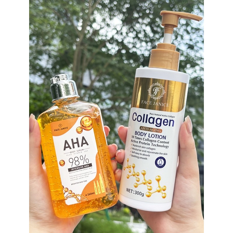 เซรั่มและโลชั่นผิวกาย AHA และคอลลาเจน ผิวกระจ่างใส ชุ่มชื้นยาวนาน