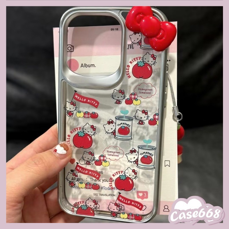 เคสไอโฟน 13 สำหรับ iPhone 11 16 15 13 14 12 Pro Max 8 7 15 14 16 Plus XR X XS MAX หวาน Hello Kitty สร้อยข้อมือโปร่งใส