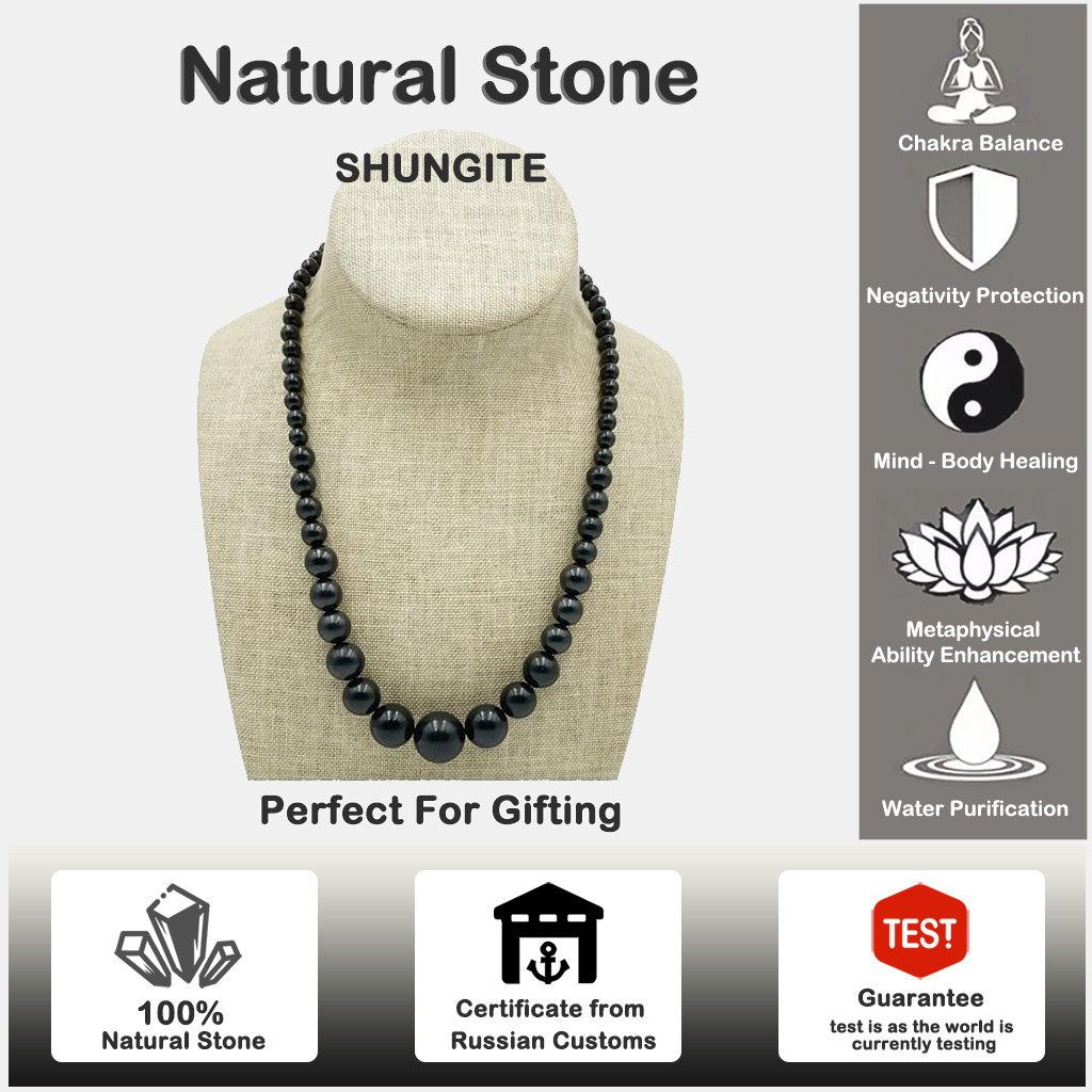 รัสเซีย Shungite สร้อยคอลูกปัดโซ่ทาวเวอร์: 5G EMF-การป้องกัน,พลังงานสูง, ฮวงจุ้ยสมดุล, ของขวัญอัญมณี
