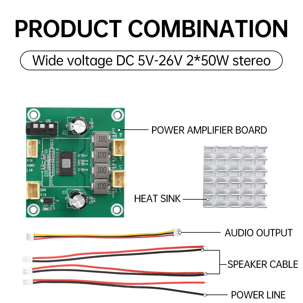 Dc5v-26v 50W + 50W 2.0 ช่องดิจิตอล Class-D สเตอริโอเครื่องขยายเสียง TPA3116