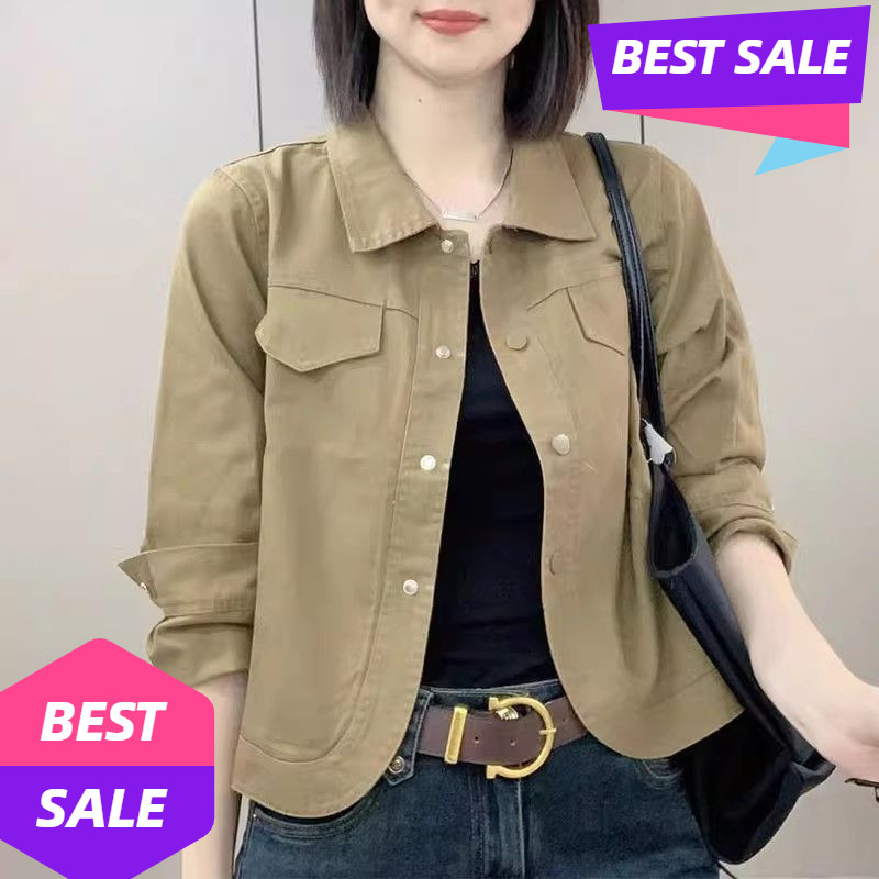 วินเทจตัดแจ็คเก็ตสําหรับผู้หญิงฮาราจูกุสบายๆสลิมฟิตซิปเสื้อ สตรีทแวร์