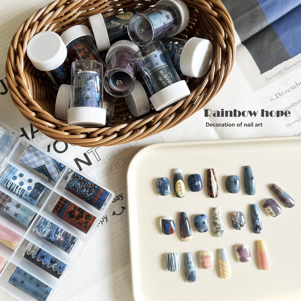 บริสุทธิ์ ความต้องการ อิน สไตล์เล็บโอนกระดาษผ้ายีนส์เย็บเสือดาวพิมพ์กราฟฟิตีสวมใส่เล็บสติกเกอร์อุปกรณ์