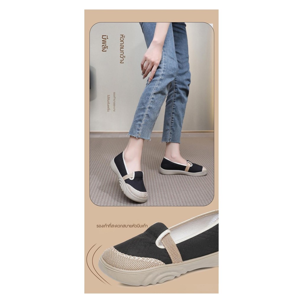 Cadia ฤดูร้อนสไตล์ใหม่รองเท้า Breathable Slip-On แฟชั่น All-Match รองเท้าแม่ Soft Sole สบายสบายๆเก่าปักกิ่งรองเท้าผ้า