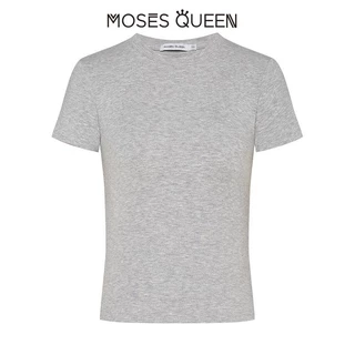MOSESQUEEN เสื้อยืดไหล่เอวหยิกสีขาวแขนสั้นของผู้หญิงสลิมฟิตเสื้อฐานสั้นสาวเผ็ด #62145