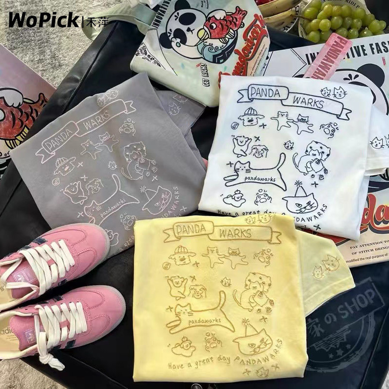 25-03 Release [1261 People Collection] Heping Pure Cotton เสื้อยืดแขนสั้นผู้หญิงฤดูร้อน Heavy Indust