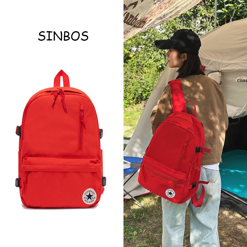 SINBOS กระเป๋าเป้ กันน้ํา เดินทาง กระเป๋าแดง ไนลอน เ เรียบง่าย