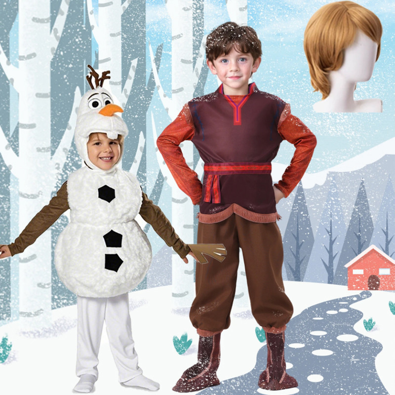 ชุดคอสเพลย์ Kristoff (Frozen) สำหรับเด็ก กางเกง/จั๊มสูท สีขาวพร้อมหมวกหน้ากาก สำหรับฮาโลวีน