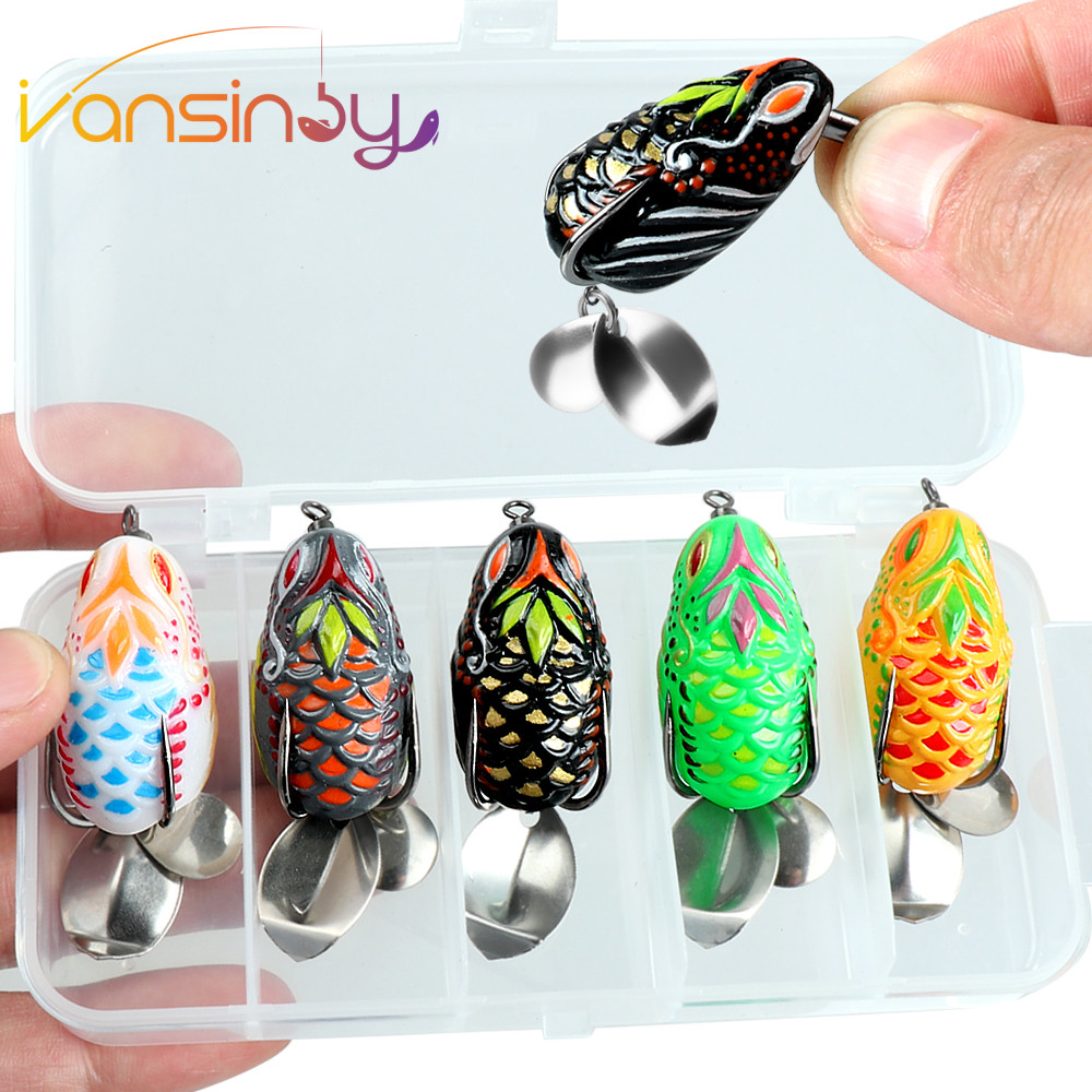 5 ชิ้นชุด 3.5 ซม./5.4g กบอ่อนตกปลา Lure Mini Soft Lure Double Upgrated Hook Top Water