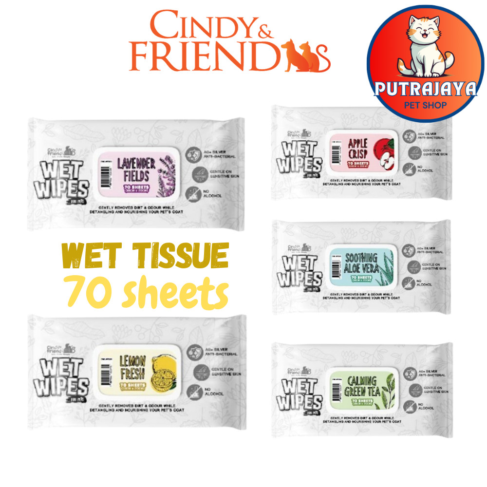 CINDY & FRIENDS DEODORIZING PET WIPES/TISSUE 70SHEETS