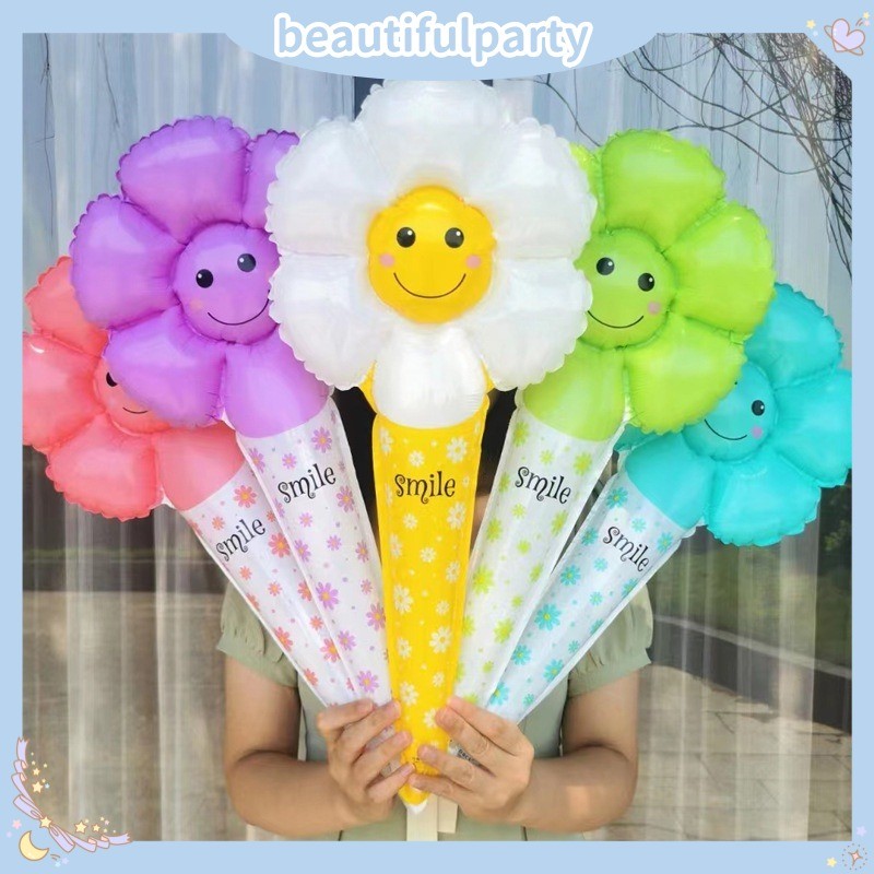 ดอกไม้ใหม่เดซี่การ์ตูนบอลลูนอลูมิเนียมสาวตกแต่งงานเลี้ยงวันเกิดรักษาบอลลูนดอกทานตะวัน