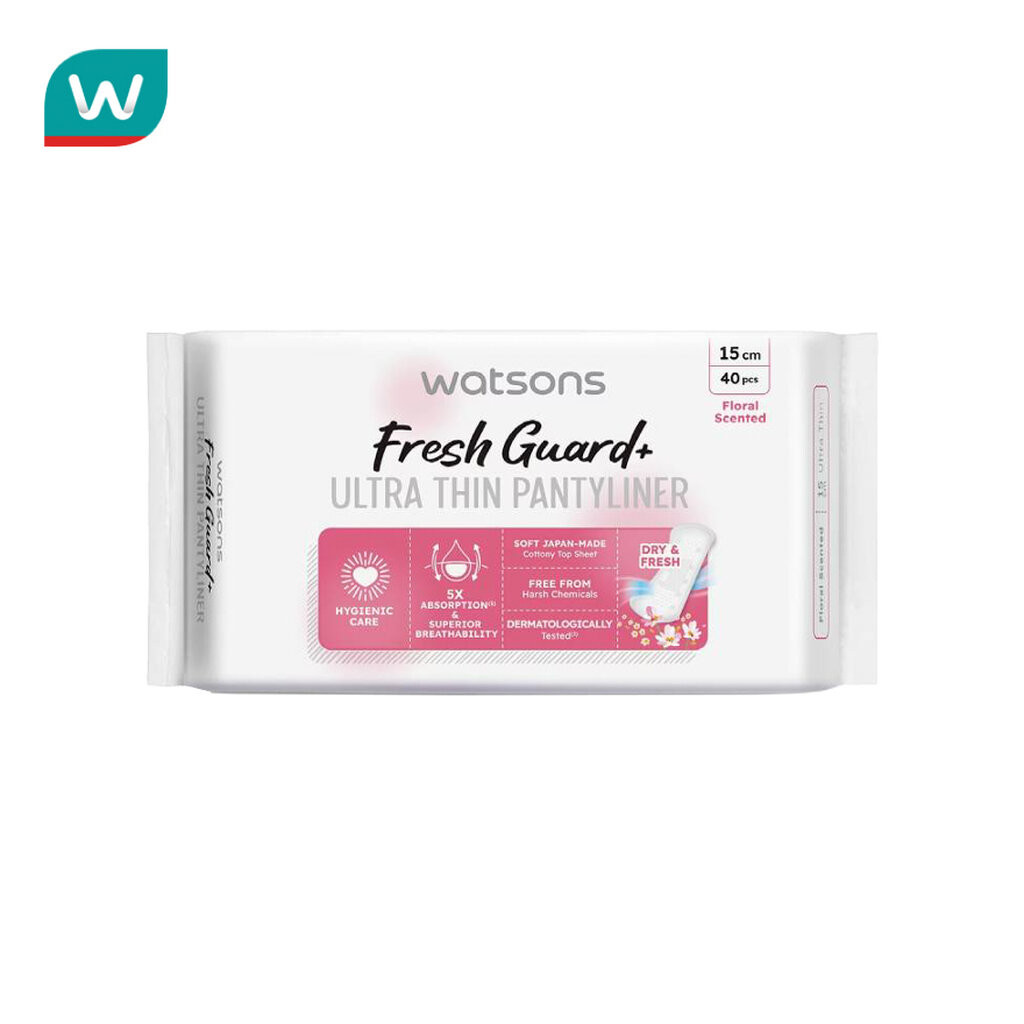 Watsons วัตสัน เฟรช การ์ด พลัส อัลตร้า ธิน แพนธีไลเนอร์ ฟลอรัล เซ้นต์เท็ด 15 ซม. 40 ชิ้น.
