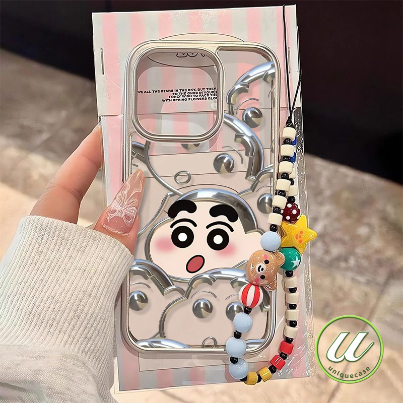 กรอบการ์ตูนเจ๋ง ๆ กรอบชุบไฟฟ้าชิน - ชาน เคส IPhone 16 14 13 12 15 11 Pro Max XR 7Plus 7 8 15 16 14 Plus XS MAX X SE 2020