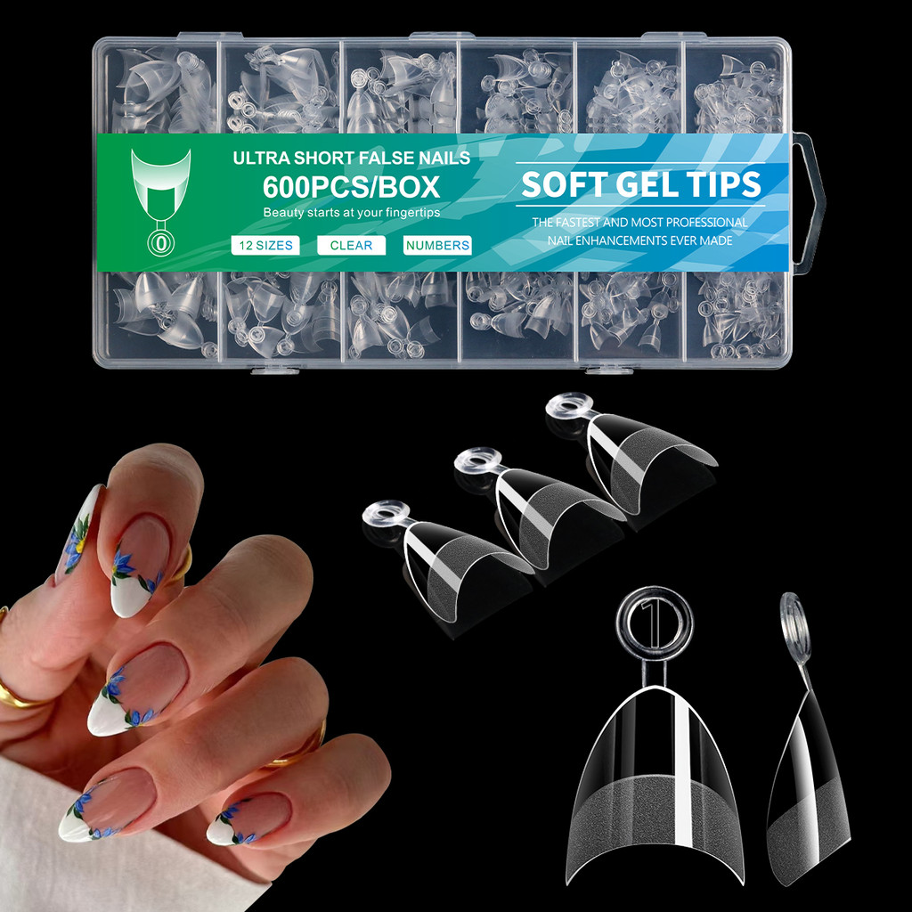 Xs Soft Gel Tips Nail Extension กดสั้นพิเศษบนรูปร่างอัลมอนด์เล็บปลอมครึ่ง/คลุมทั้งหมด