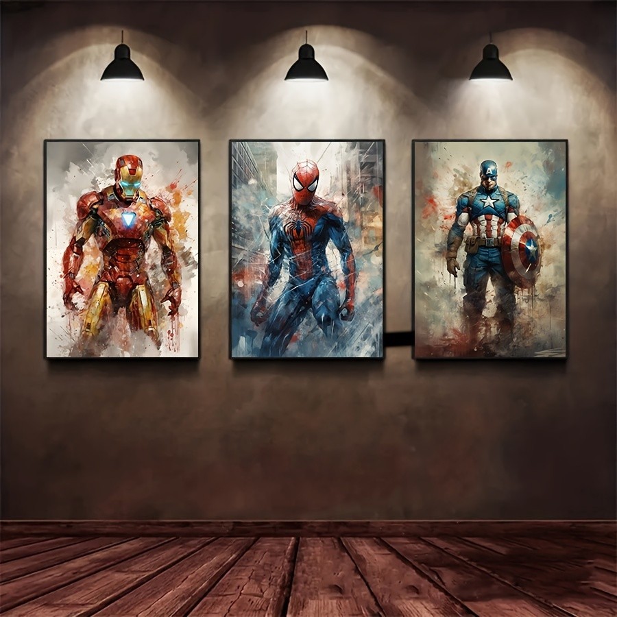ชุดโปสเตอร์ผ้าใบ Marvel Superheroes 1 ชิ้น - Spiderman, Hulk, Thor, Captain America, Iron Man Unframed Art สําหรับห้องนอน, ห้องนั่งเล่น, Corridor Winter Decor และตกแต่งห้อง